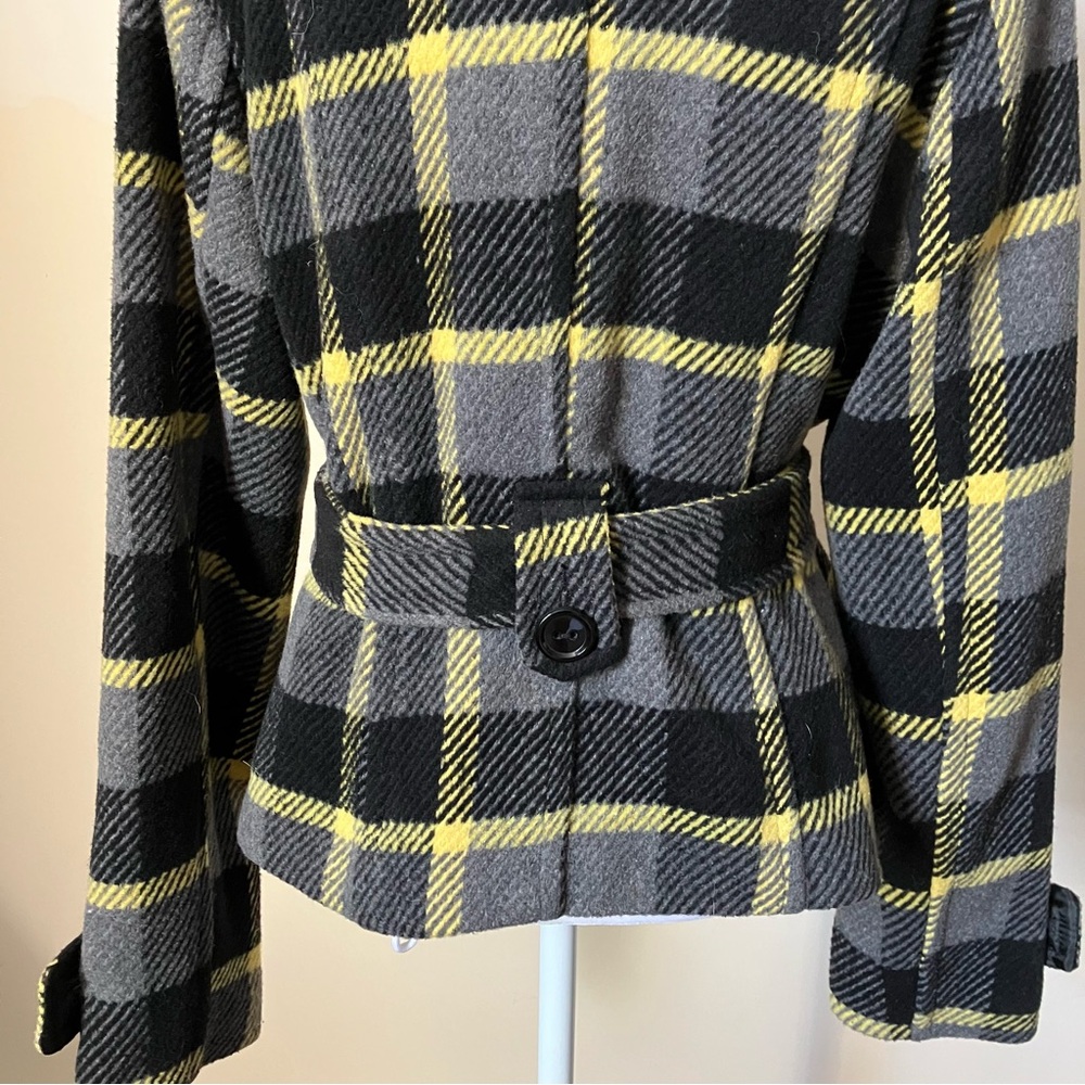 B Mosa Gray & Yellow Plaid Womens Peacoat size Medium - Picture 6 of 7